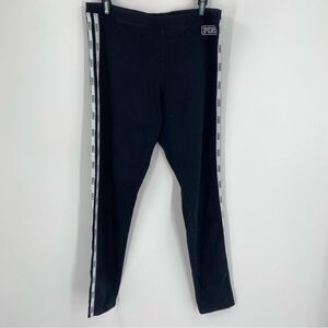 PINK Victoria's Secret Black Leggings with White Logo Stripes size L